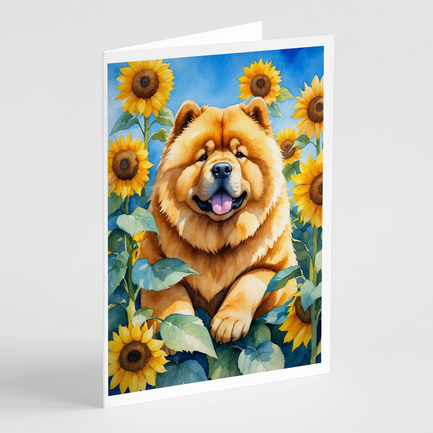 Chow Chow in Sunflowers Greeting Cards Pack of 8 Blank Cards with Envelopes Whimsical A7 Size 5x7