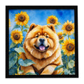 Chow Chow in Sunflowers Framed Metal Print Bathroom, Kitchen, Office, Home Decor Wall Art Ready to Hang, Square, 8X8