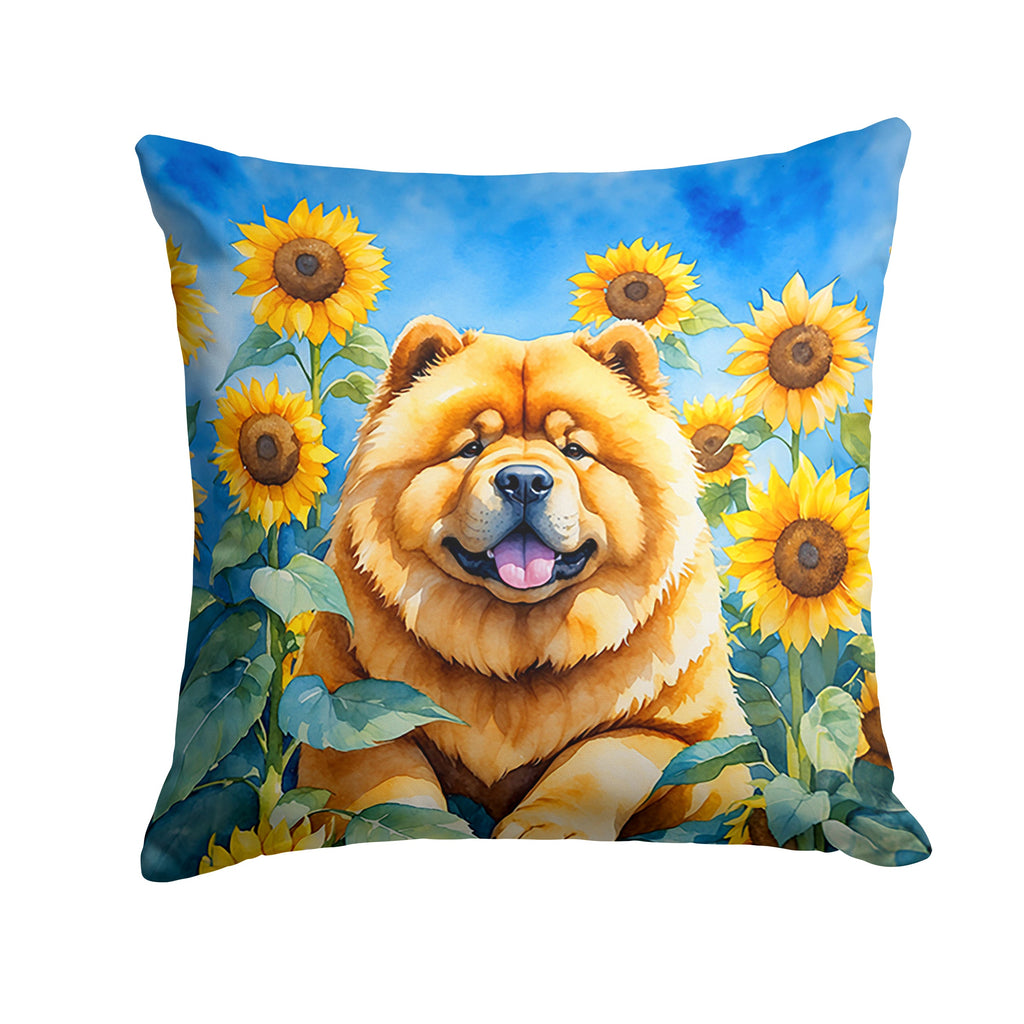 Chow Chow in Sunflowers Decorative Throw Pillow 14x14 Indoor Outdoor Accent Cushion, Fabric Cover with Insert for Sofa, Bed, Porch & Living Room