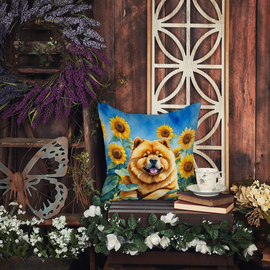 Chow Chow in Sunflowers Decorative Throw Pillow 14x14 Indoor Outdoor Accent Cushion, Fabric Cover with Insert for Sofa, Bed, Porch & Living Room