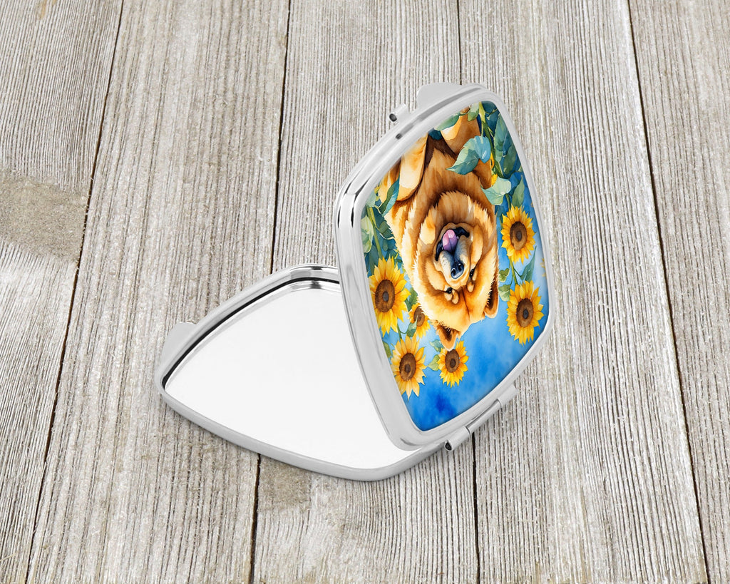 Chow Chow in Sunflowers Compact Mirror Decorative Travel Makeup Mirror for Women Girls Gifts Pocket Makeup Mirror Folding Handheld