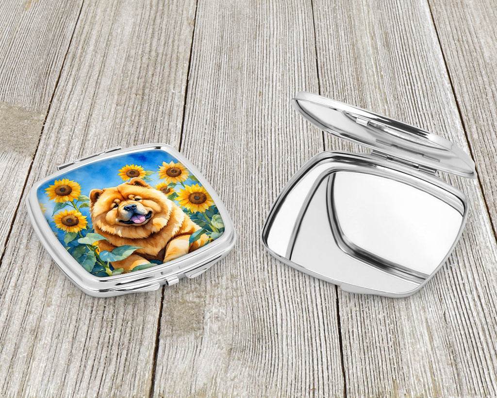 Chow Chow in Sunflowers Compact Mirror Decorative Travel Makeup Mirror for Women Girls Gifts Pocket Makeup Mirror Folding Handheld