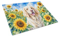 Clumber Spaniel in Sunflowers Cutting Board Tempered Glass Kitchen Cutting Surface, Heat Resistant Chopping Board with Non-Slip Feet, Decorative Food Prep & Serving