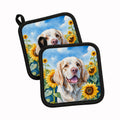 Clumber Spaniel in Sunflowers Pot Holder Set of 2 Heat Resistant Quilted Hot Pads 7.5 x 7.5 Inch, Insulated Kitchen Trivets for Cooking & Baking
