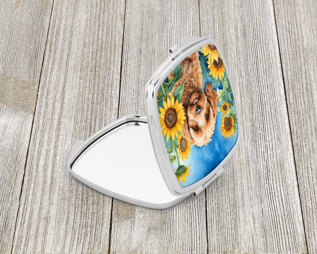 Cockapoo in Sunflowers Compact Mirror Decorative Travel Makeup Mirror for Women Girls Gifts Pocket Makeup Mirror Folding Handheld