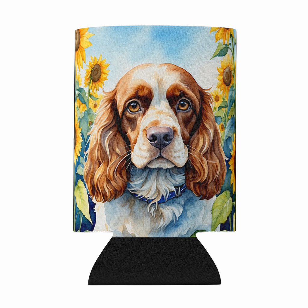 Cocker Spaniel in Sunflowers Can or Bottle Hugger Cooler Sleeve for Standard 12 oz Cans, Insulated Foam Beer & Soda Can Hugger Reusable