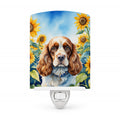 Cocker Spaniel in Sunflowers Ceramic Night Light Compact, UL-Certified, Ideal for Bedroom, Bathroom, Nursery, Hallway, Kitchen, 6x4x3, Multicolor