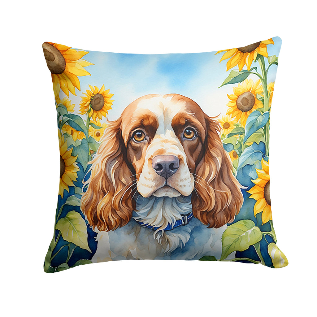 Cocker Spaniel in Sunflowers Decorative Throw Pillow 14x14 Indoor Outdoor Accent Cushion, Fabric Cover with Insert for Sofa, Bed, Porch & Living Room