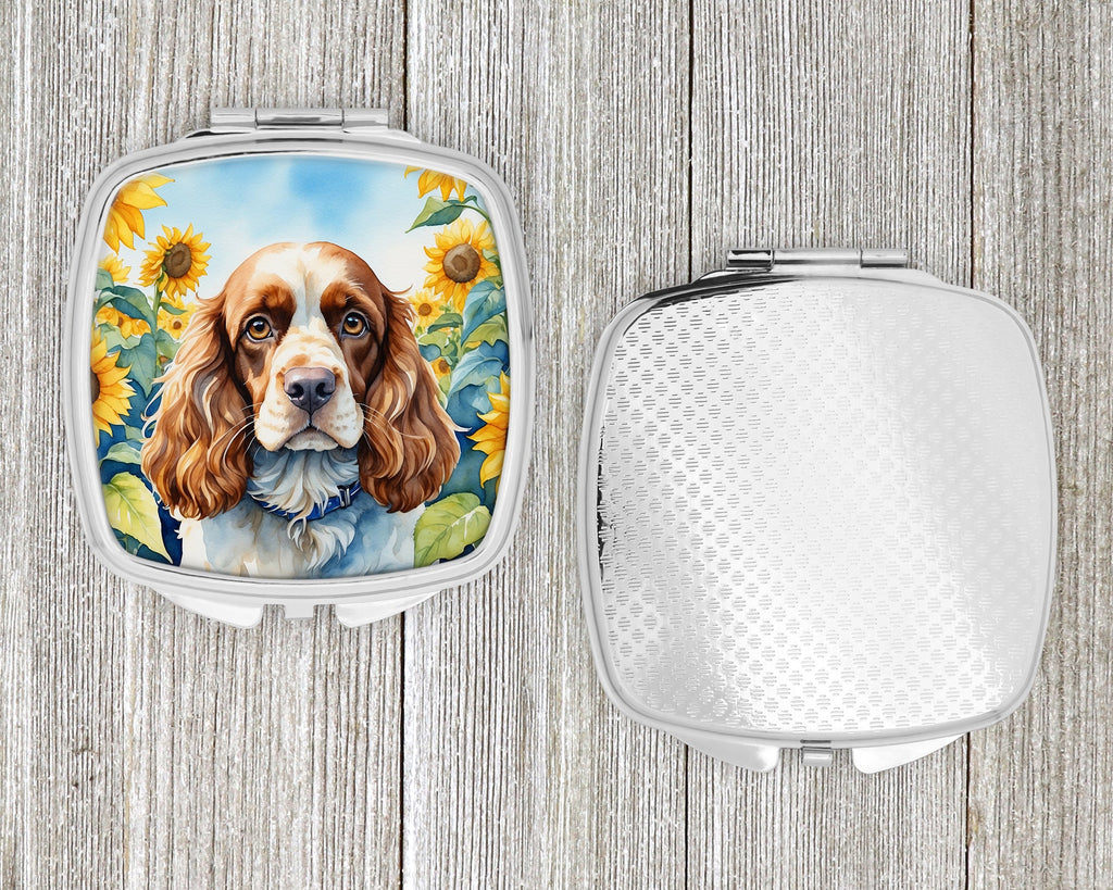 Cocker Spaniel in Sunflowers Compact Mirror Decorative Travel Makeup Mirror for Women Girls Gifts Pocket Makeup Mirror Folding Handheld