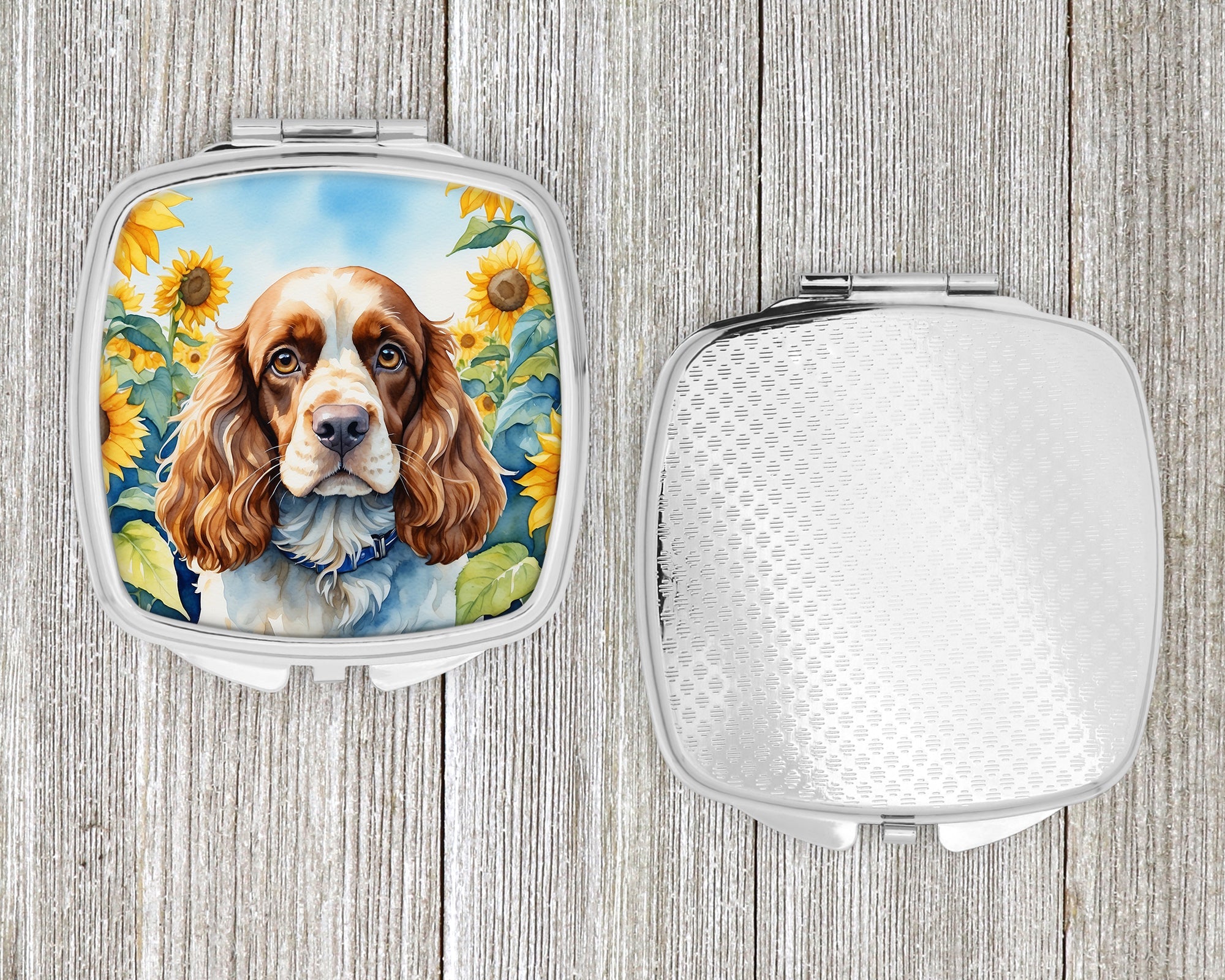 Cocker Spaniel in Sunflowers Compact Mirror Decorative Travel Makeup Mirror for Women Girls Gifts Pocket Makeup Mirror Folding Handheld