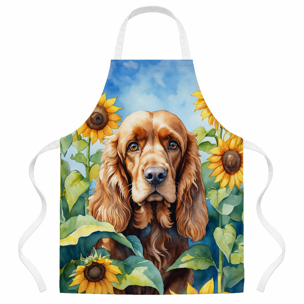 Cocker Spaniel in Sunflowers Apron Cooking Kitchen Server Baking Crafts Gardening for Adult Women Men, Unisex, Large, Multicolor
