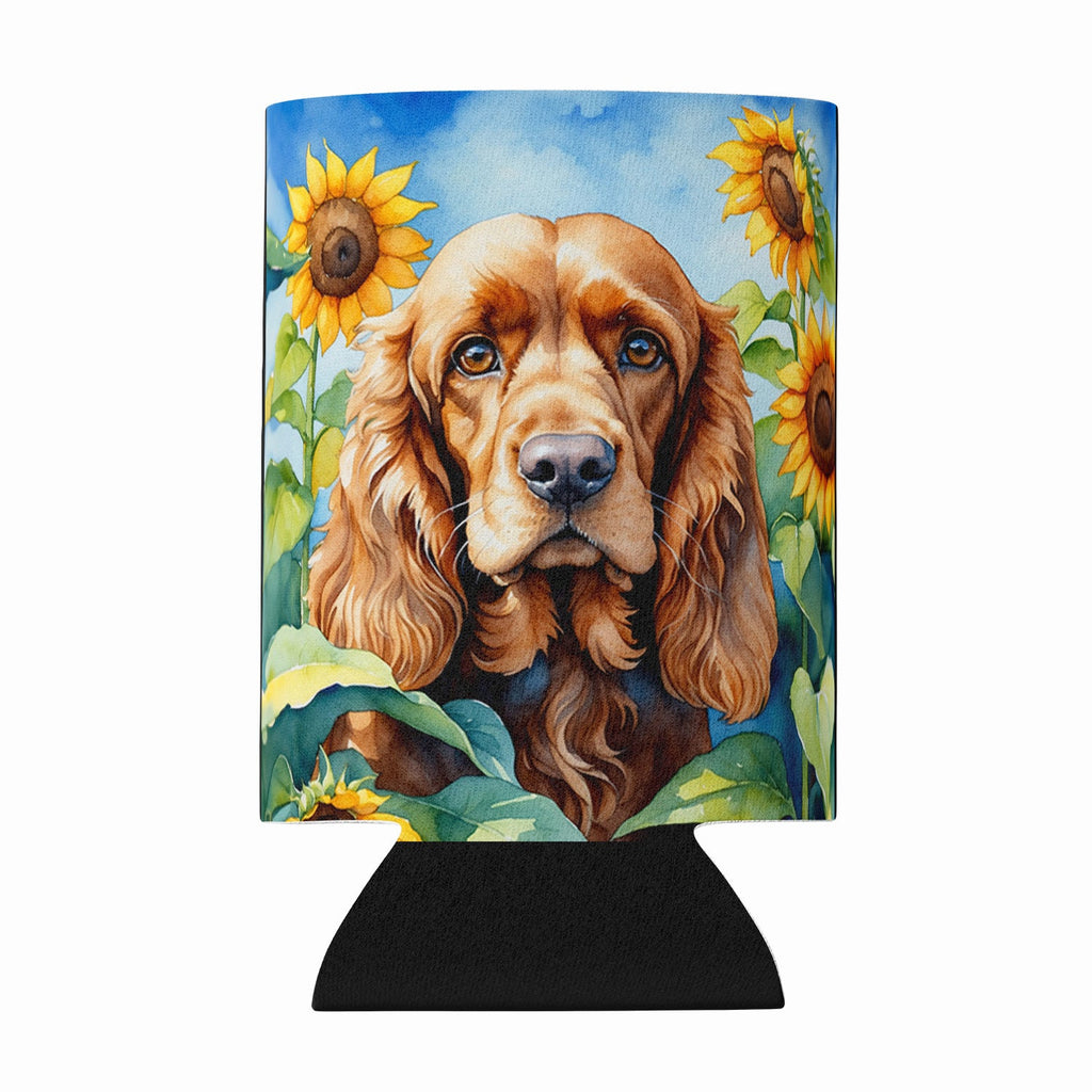 Cocker Spaniel in Sunflowers Can or Bottle Hugger Cooler Sleeve for Standard 12 oz Cans, Insulated Foam Beer & Soda Can Hugger Reusable