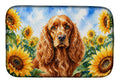 Cocker Spaniel in Sunflowers Dish Drying Mat Absorbent Dish Drying Mat Pad for Kitchen Counter Dish Drainer Mat for Countertop, 14 x 21", Multicolor