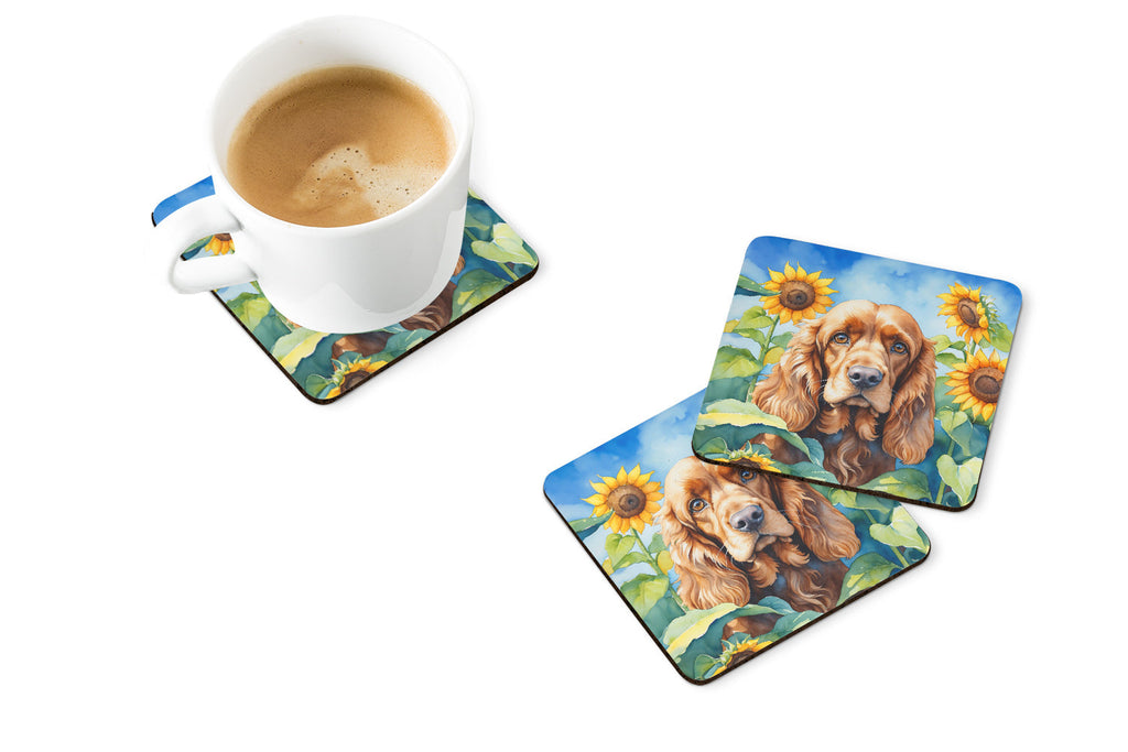 Cocker Spaniel in Sunflowers Foam Coasters Set of 4 Cup Coasters for Indoor Outdoor, Tabletop Protection, Anti Slip, Mouse pad Material