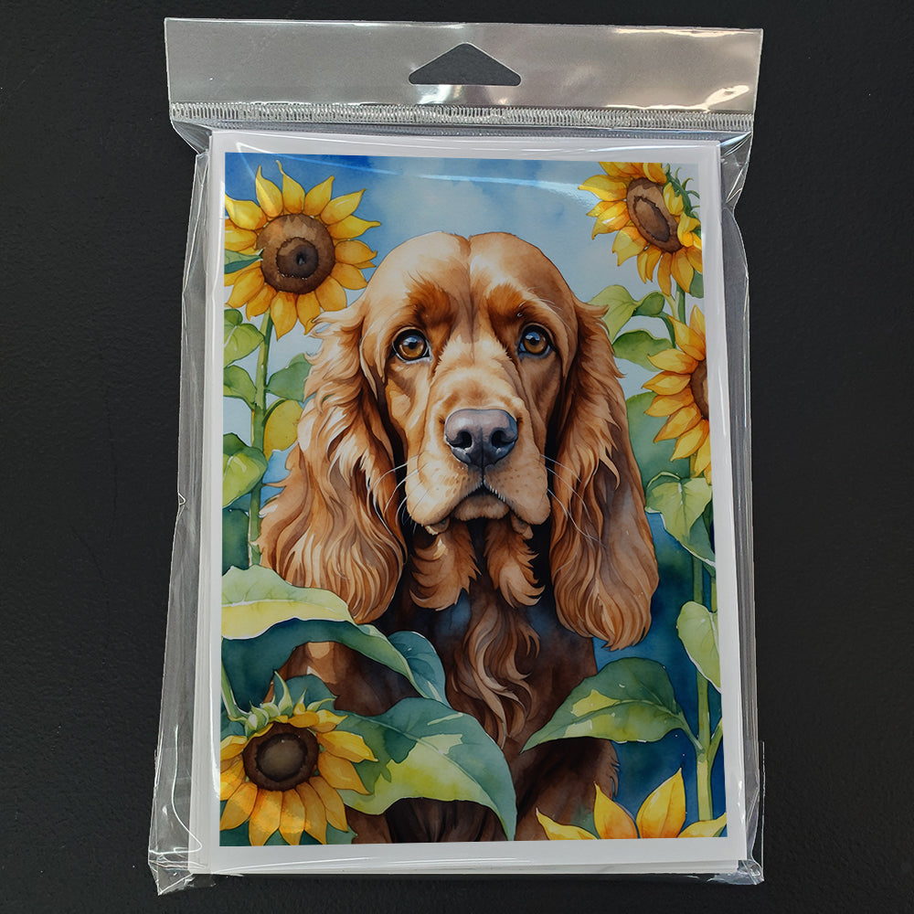 Cocker Spaniel in Sunflowers Greeting Cards Pack of 8 Blank Cards with Envelopes Whimsical A7 Size 5x7