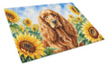 Cocker Spaniel in Sunflowers Cutting Board Tempered Glass Kitchen Cutting Surface, Heat Resistant Chopping Board with Non-Slip Feet, Decorative Food Prep & Serving