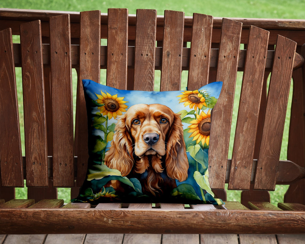 Cocker Spaniel in Sunflowers Decorative Throw Pillow 14x14 Indoor Outdoor Accent Cushion, Fabric Cover with Insert for Sofa, Bed, Porch & Living Room