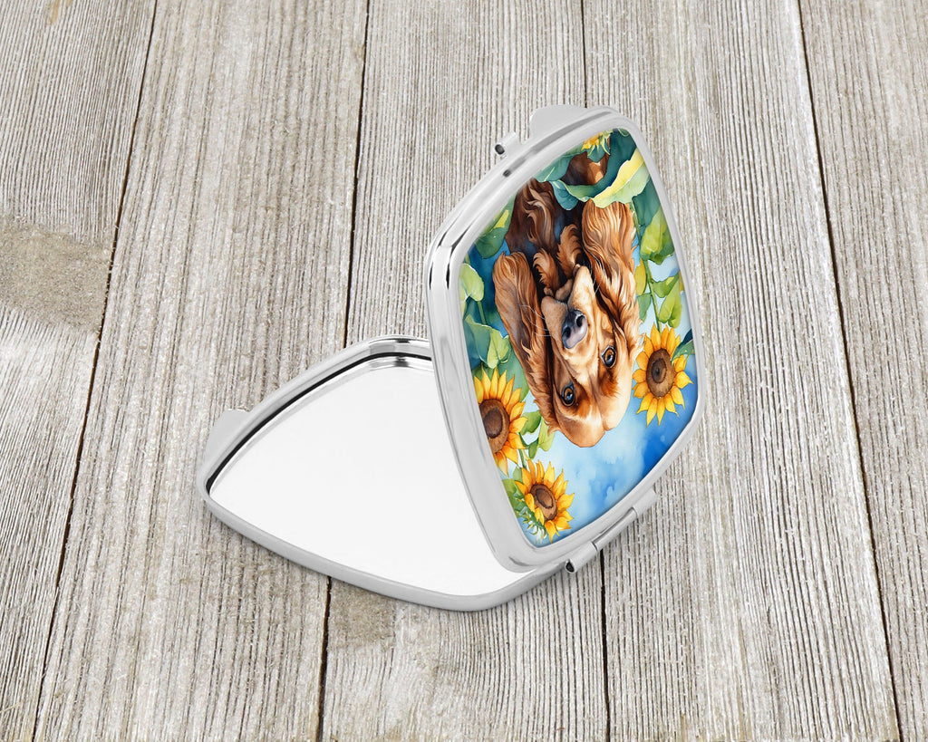 Cocker Spaniel in Sunflowers Compact Mirror Decorative Travel Makeup Mirror for Women Girls Gifts Pocket Makeup Mirror Folding Handheld