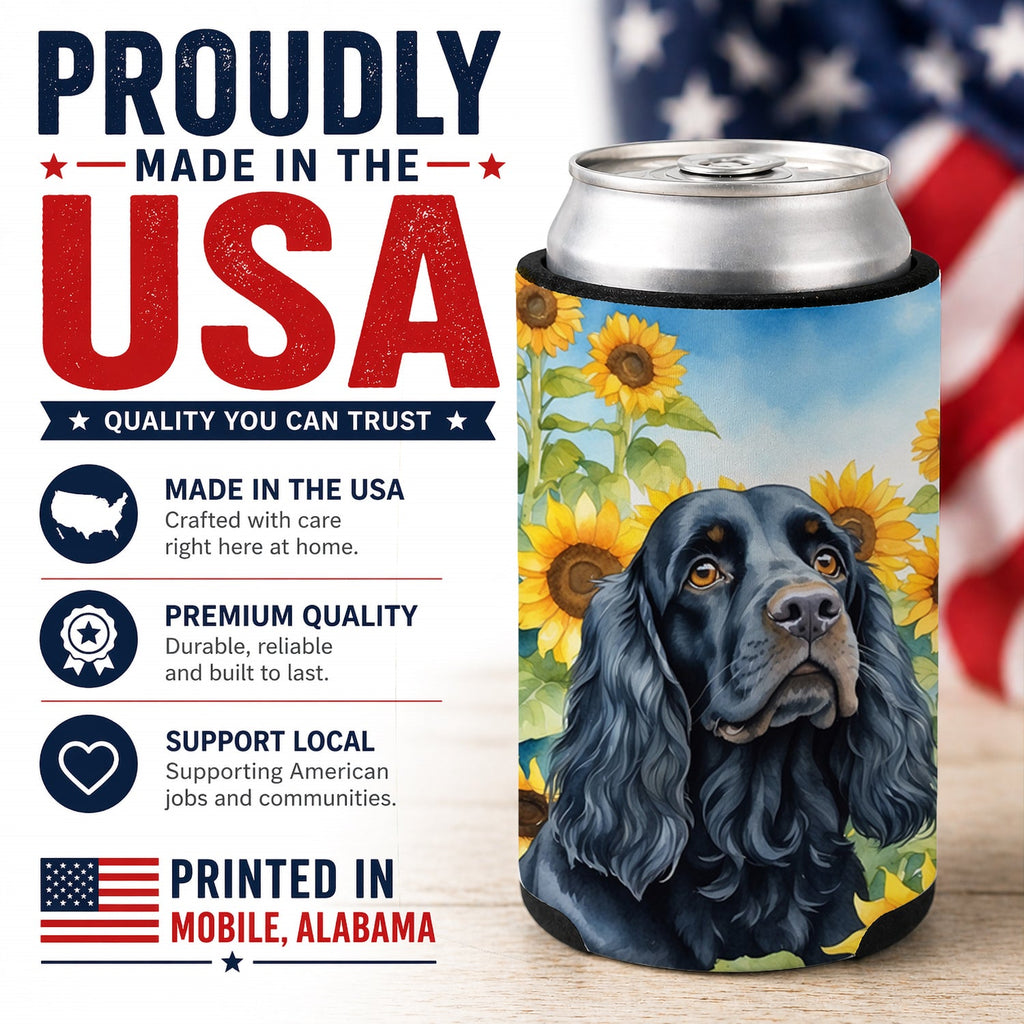 Cocker Spaniel in Sunflowers Can or Bottle Hugger Cooler Sleeve for Standard 12 oz Cans, Insulated Foam Beer & Soda Can Hugger Reusable
