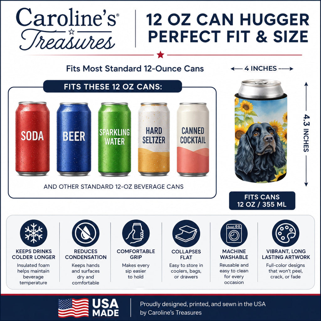 Cocker Spaniel in Sunflowers Can or Bottle Hugger Cooler Sleeve for Standard 12 oz Cans, Insulated Foam Beer & Soda Can Hugger Reusable