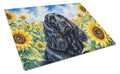 Cocker Spaniel in Sunflowers Cutting Board Tempered Glass Kitchen Cutting Surface, Heat Resistant Chopping Board with Non-Slip Feet, Decorative Food Prep & Serving