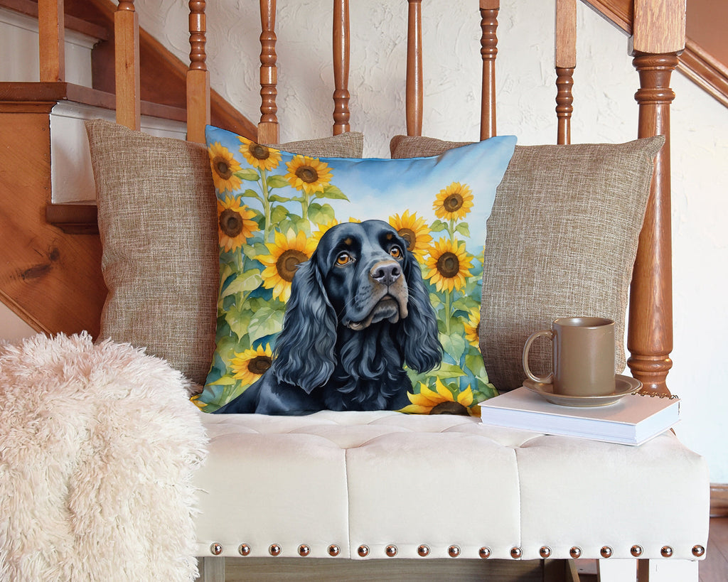 Cocker Spaniel in Sunflowers Decorative Throw Pillow 14x14 Indoor Outdoor Accent Cushion, Fabric Cover with Insert for Sofa, Bed, Porch & Living Room