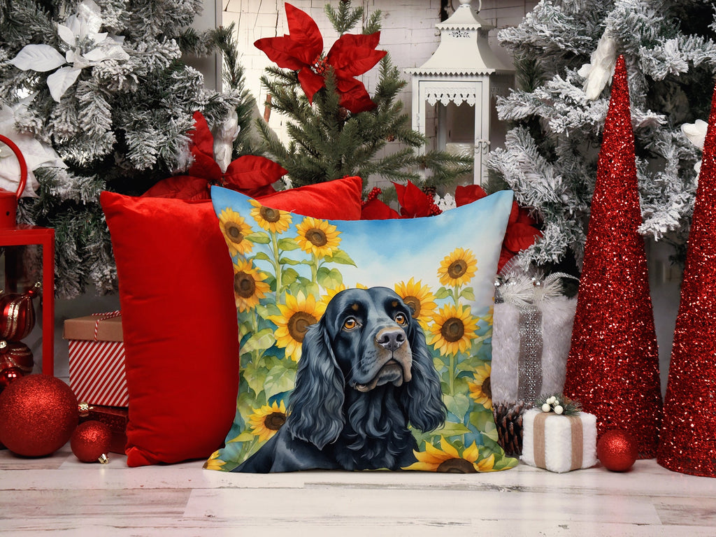 Cocker Spaniel in Sunflowers Decorative Throw Pillow 14x14 Indoor Outdoor Accent Cushion, Fabric Cover with Insert for Sofa, Bed, Porch & Living Room