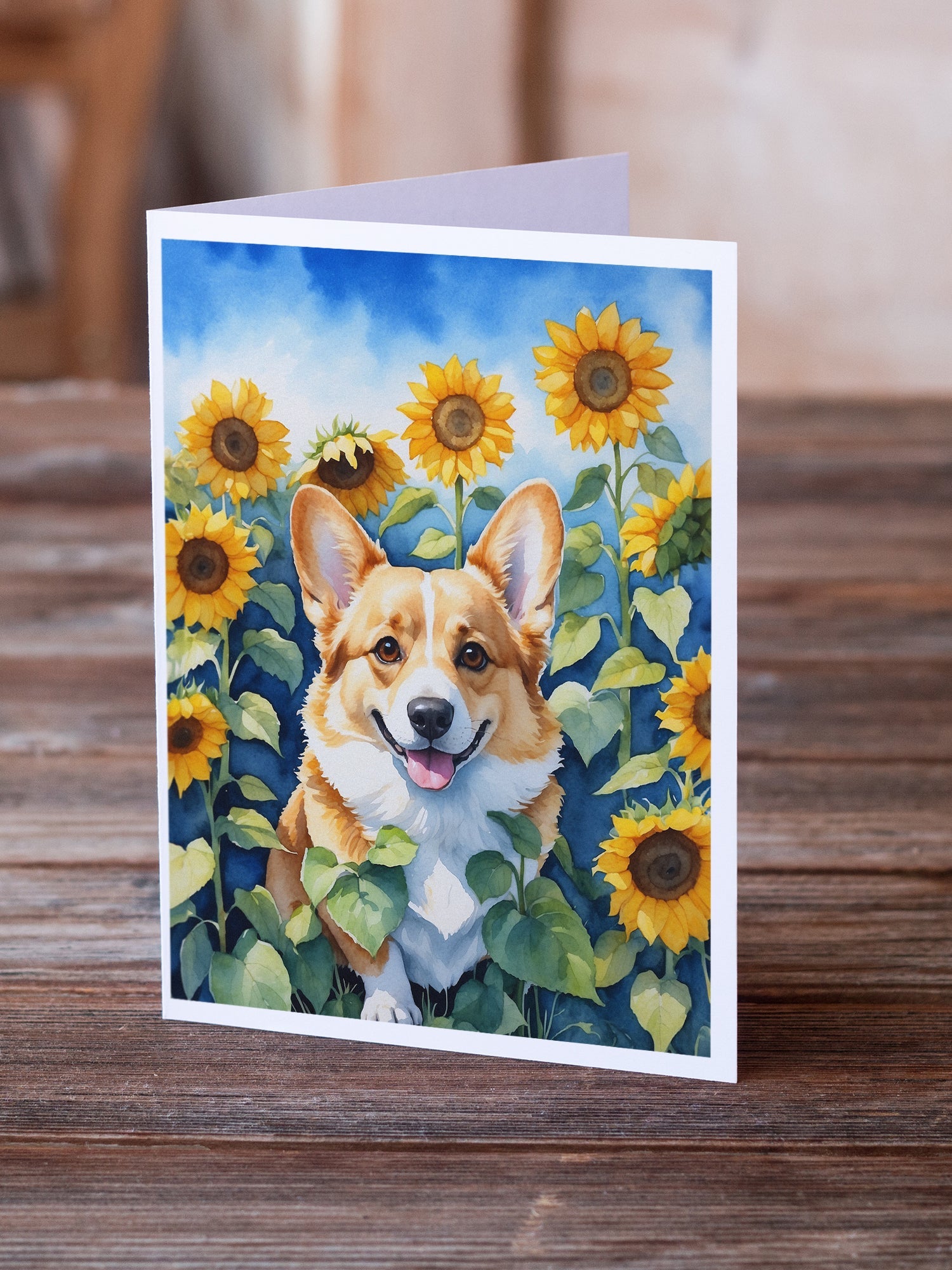 Corgi in Sunflowers Greeting Cards Pack of 8 Blank Cards with Envelopes Whimsical A7 Size 5x7