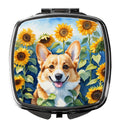 Corgi in Sunflowers Compact Mirror Decorative Travel Makeup Mirror for Women Girls Gifts Pocket Makeup Mirror Folding Handheld