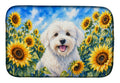 Coton de Tulear in Sunflowers Dish Drying Mat Absorbent Dish Drying Mat Pad for Kitchen Counter Dish Drainer Mat for Countertop, 14 x 21", Multicolor