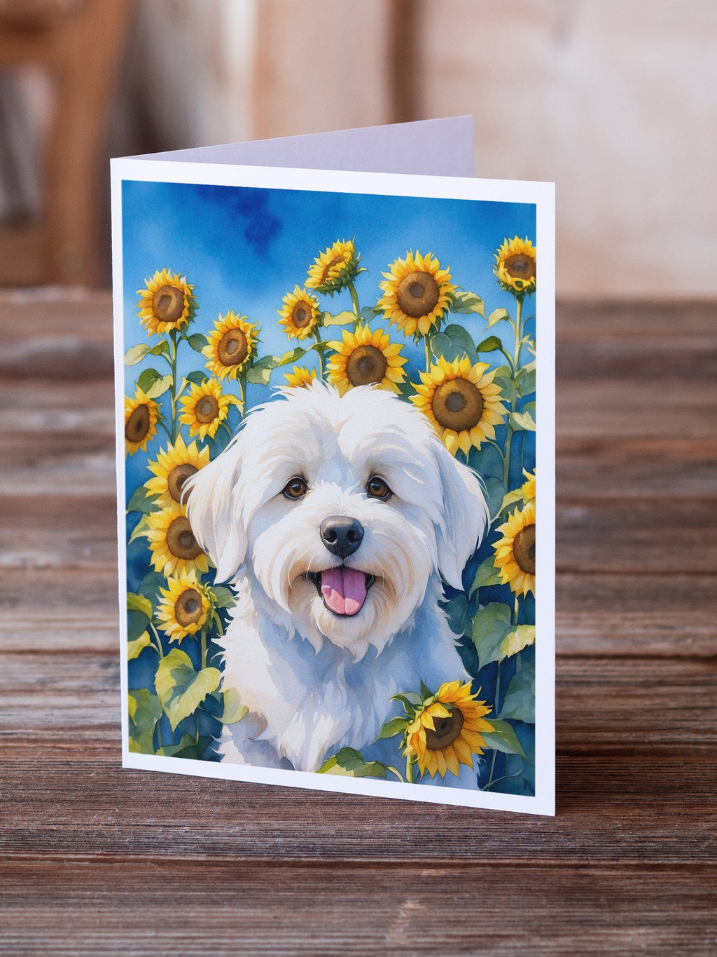 Coton de Tulear in Sunflowers Greeting Cards Pack of 8 Blank Cards with Envelopes Whimsical A7 Size 5x7