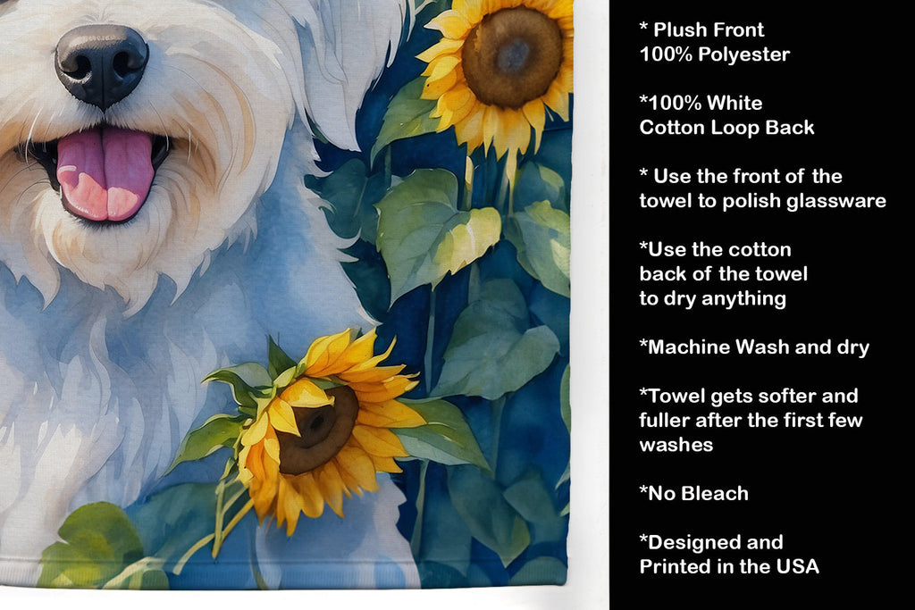 Coton de Tulear in Sunflowers Kitchen Towel Velour Plush Front and Cotton Loop Back Machine Washable