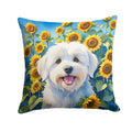 Coton de Tulear in Sunflowers Decorative Throw Pillow 18x18 Indoor Outdoor Accent Cushion, Fabric Cover with Insert for Sofa, Bed, Porch & Living Room