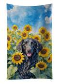 Curly-Coated Retriever in Sunflowers Kitchen Towel Velour Plush Front and Cotton Loop Back Machine Washable