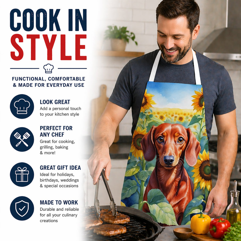 Dachshund in Sunflowers Apron Cooking Kitchen Server Baking Crafts Gardening for Adult Women Men, Unisex, Large, Multicolor