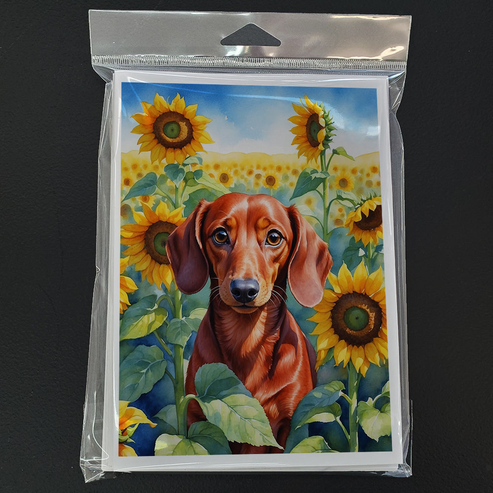 Dachshund in Sunflowers Greeting Cards Pack of 8 Blank Cards with Envelopes Whimsical A7 Size 5x7