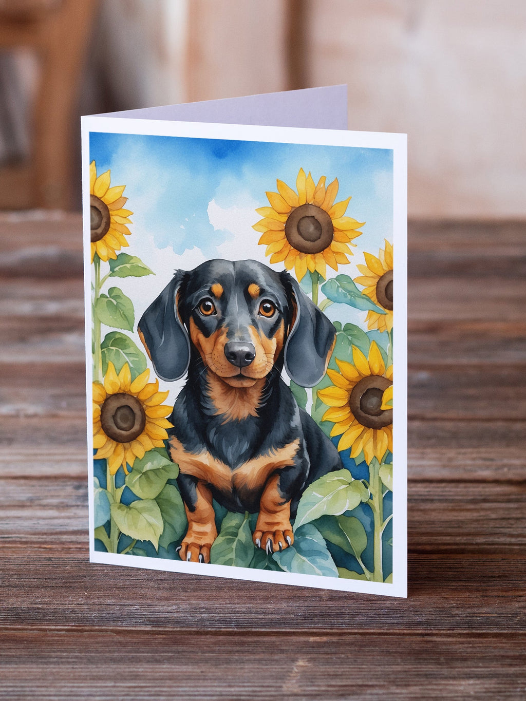 Dachshund in Sunflowers Greeting Cards Pack of 8 Blank Cards with Envelopes Whimsical A7 Size 5x7