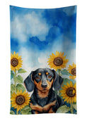 Dachshund in Sunflowers Kitchen Towel Velour Plush Front and Cotton Loop Back Machine Washable