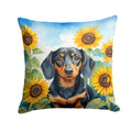 Dachshund in Sunflowers Decorative Throw Pillow 18x18 Indoor Outdoor Accent Cushion, Fabric Cover with Insert for Sofa, Bed, Porch & Living Room