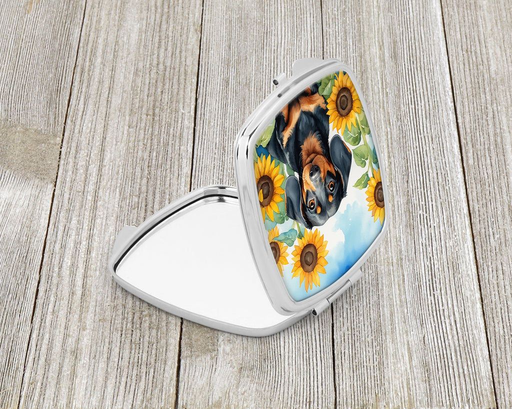 Dachshund in Sunflowers Compact Mirror Decorative Travel Makeup Mirror for Women Girls Gifts Pocket Makeup Mirror Folding Handheld