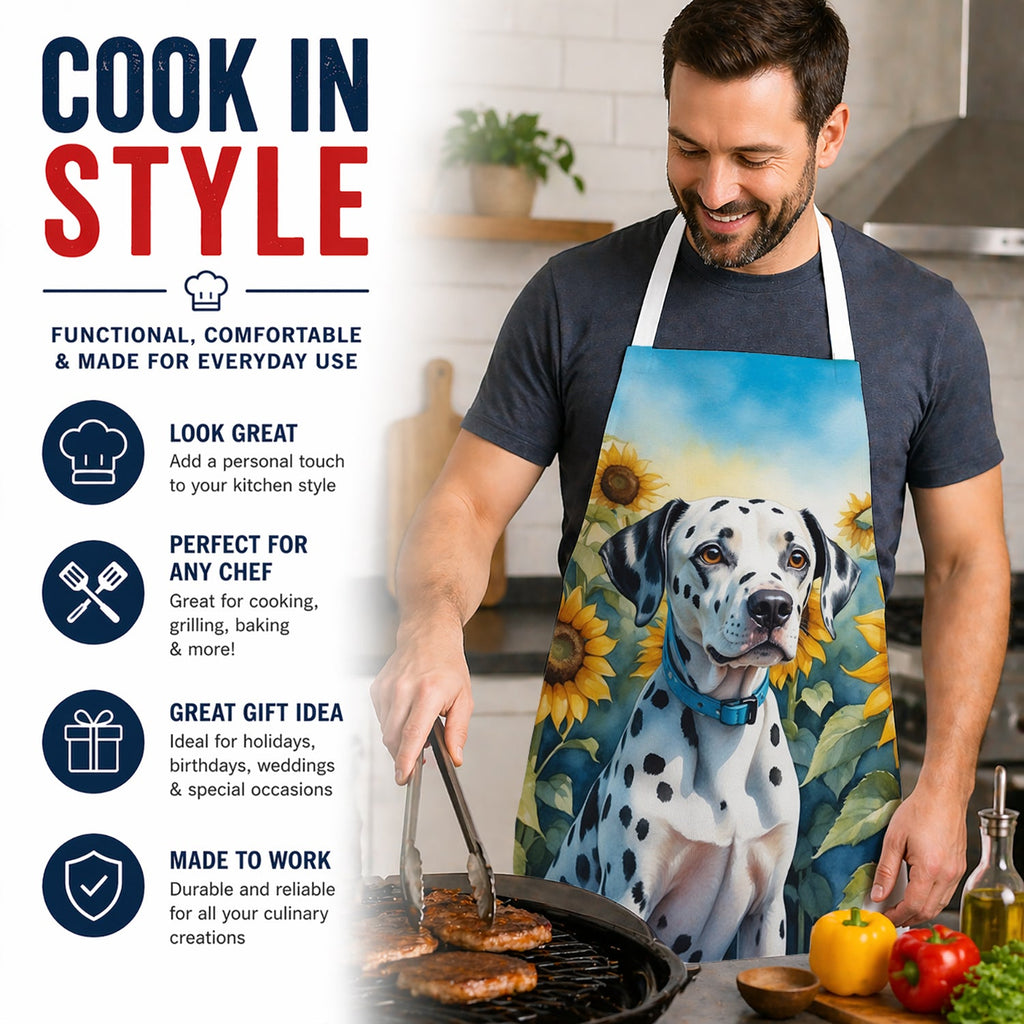 Dalmatian in Sunflowers Apron Cooking Kitchen Server Baking Crafts Gardening for Adult Women Men, Unisex, Large, Multicolor