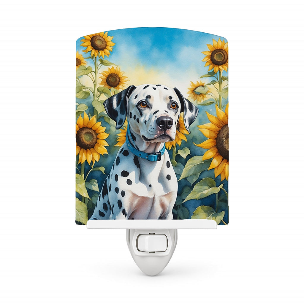 Dalmatian in Sunflowers Ceramic Night Light Compact, UL-Certified, Ideal for Bedroom, Bathroom, Nursery, Hallway, Kitchen, 6x4x3, Multicolor
