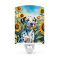 Dalmatian in Sunflowers Ceramic Night Light Compact, UL-Certified, Ideal for Bedroom, Bathroom, Nursery, Hallway, Kitchen, 6x4x3, Multicolor