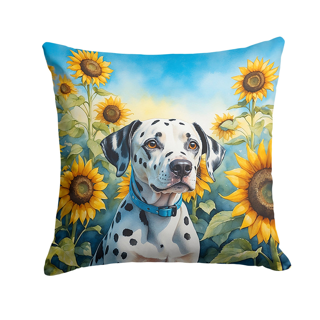 Dalmatian in Sunflowers Decorative Throw Pillow 14x14 Indoor Outdoor Accent Cushion, Fabric Cover with Insert for Sofa, Bed, Porch & Living Room