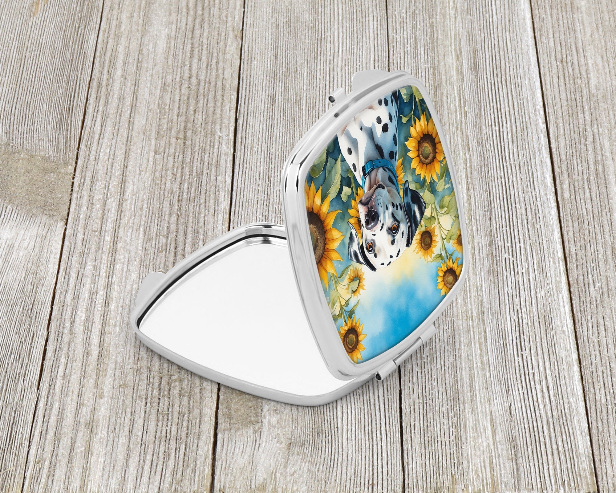 Dalmatian in Sunflowers Compact Mirror Decorative Travel Makeup Mirror for Women Girls Gifts Pocket Makeup Mirror Folding Handheld