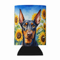 Doberman Pinscher in Sunflowers Can or Bottle Hugger Cooler Sleeve for Standard 12 oz Cans, Insulated Foam Beer & Soda Can Hugger Reusable
