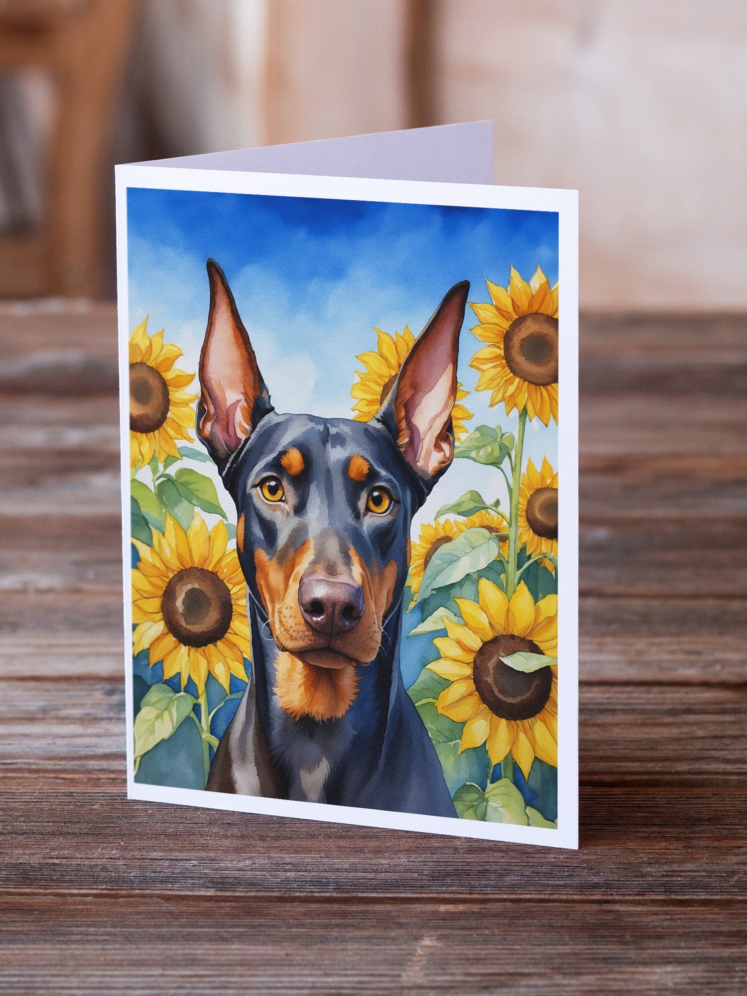 Doberman Pinscher in Sunflowers Greeting Cards Pack of 8 Blank Cards with Envelopes Whimsical A7 Size 5x7