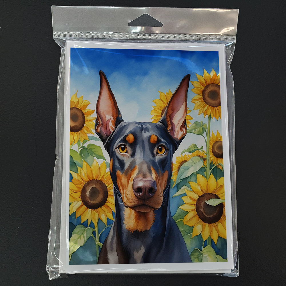 Doberman Pinscher in Sunflowers Greeting Cards Pack of 8 Blank Cards with Envelopes Whimsical A7 Size 5x7