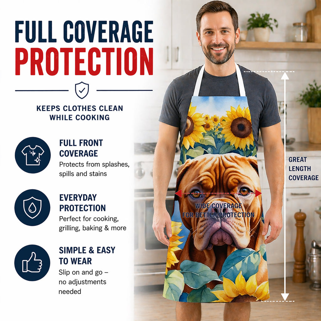 Dogue de Bordeaux in Sunflowers Apron Cooking Kitchen Server Baking Crafts Gardening for Adult Women Men, Unisex, Large, Multicolor