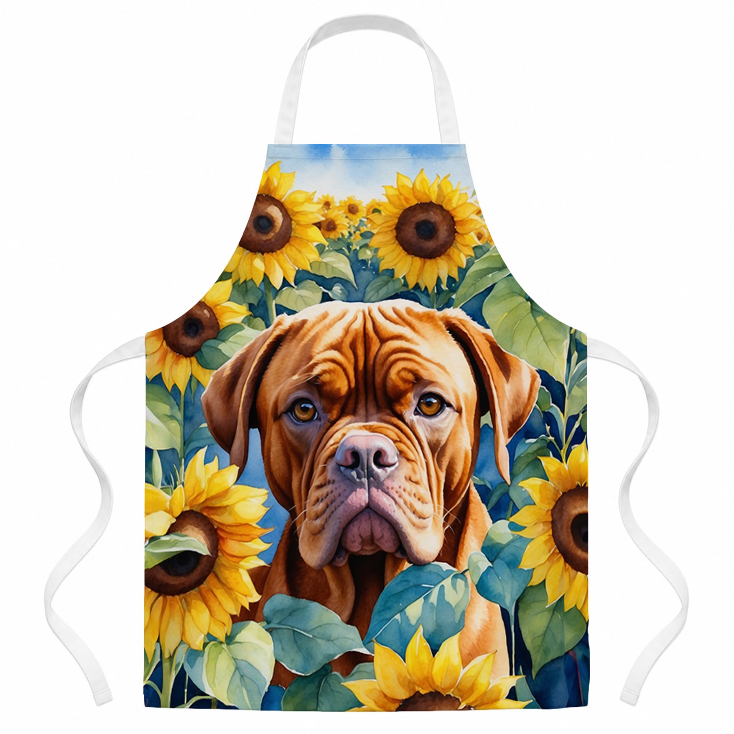 Dogue de Bordeaux in Sunflowers Apron Cooking Kitchen Server Baking Crafts Gardening for Adult Women Men, Unisex, Large, Multicolor